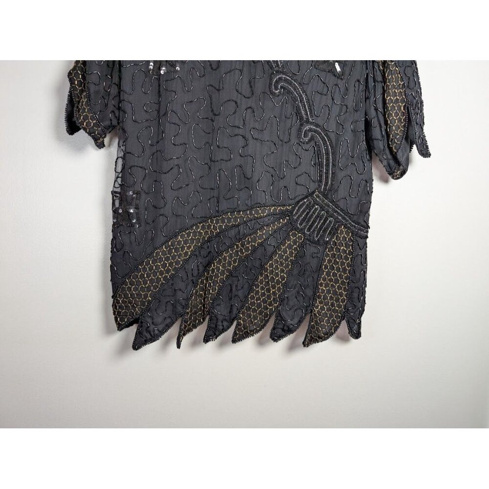 Vintage Laurence Kazar Blouse Large Sequin Beaded Silk Witchy Party Evening NEW - Picture 9 of 11